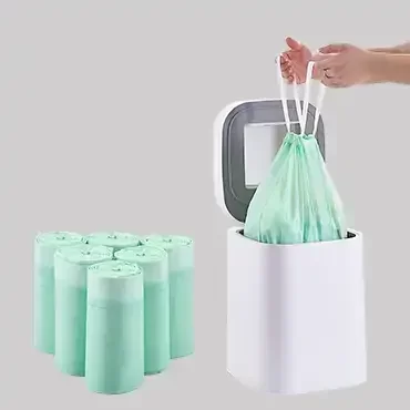 compostable trash bag with drawstring