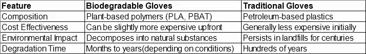 biodegradable gloves vs. traditional gloves