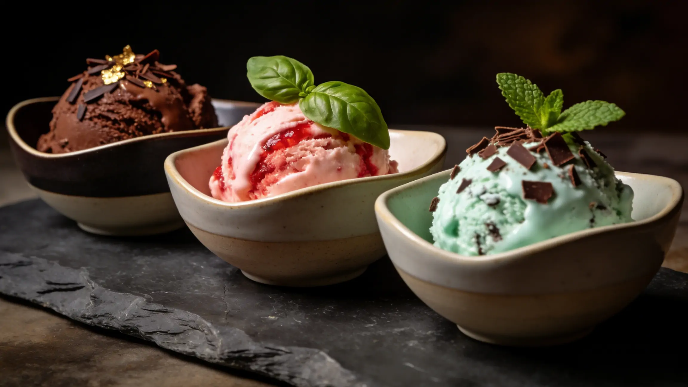 Delicious homemade ice cream in three different flavors made in a ziplock bag