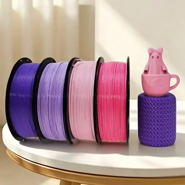 Colorful PETG filament set with printed cartoon models
