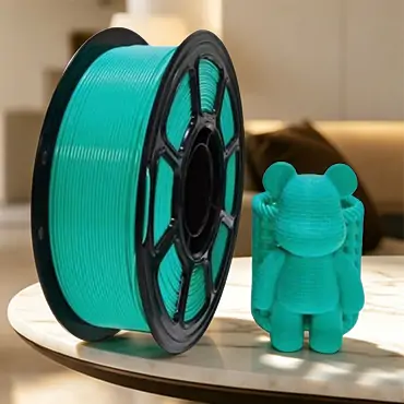 Teal PETG filament with printed bear model