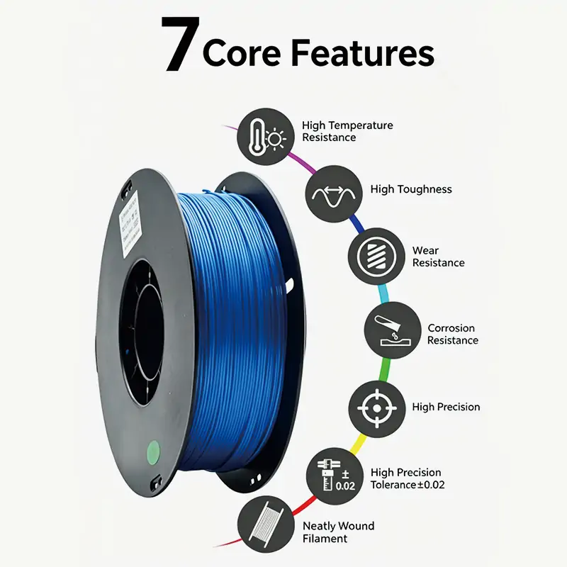 Core features of ShinHigh PLA filament: toughness, wear resistance, high precision, neatly wound