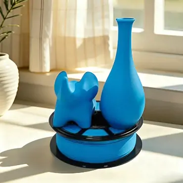 Matte navy blue PLA with elephant and vase print